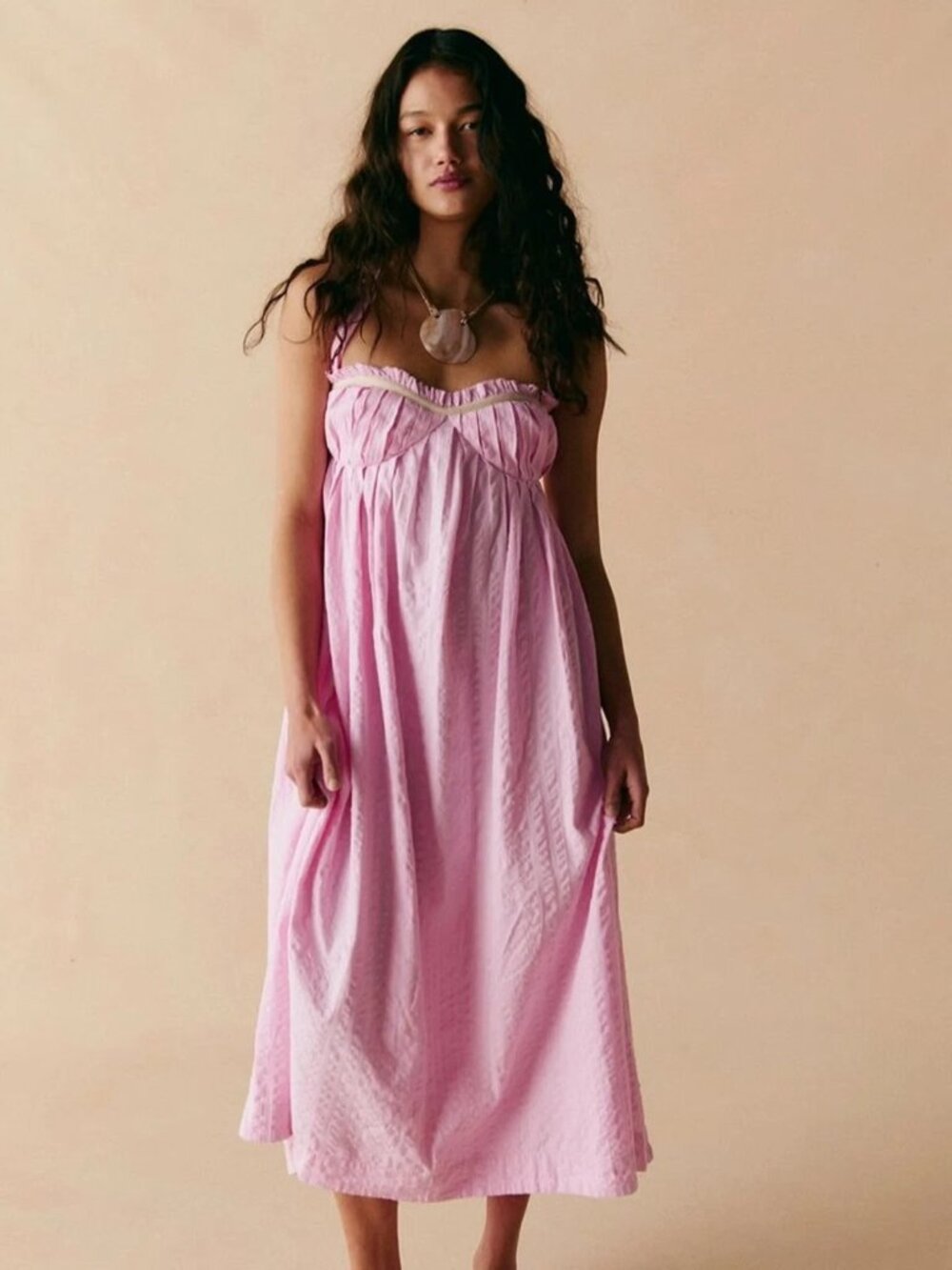 Free People Poppy Midi S P Women's Free-est Sleeveless Pink Cotton Dress 45362